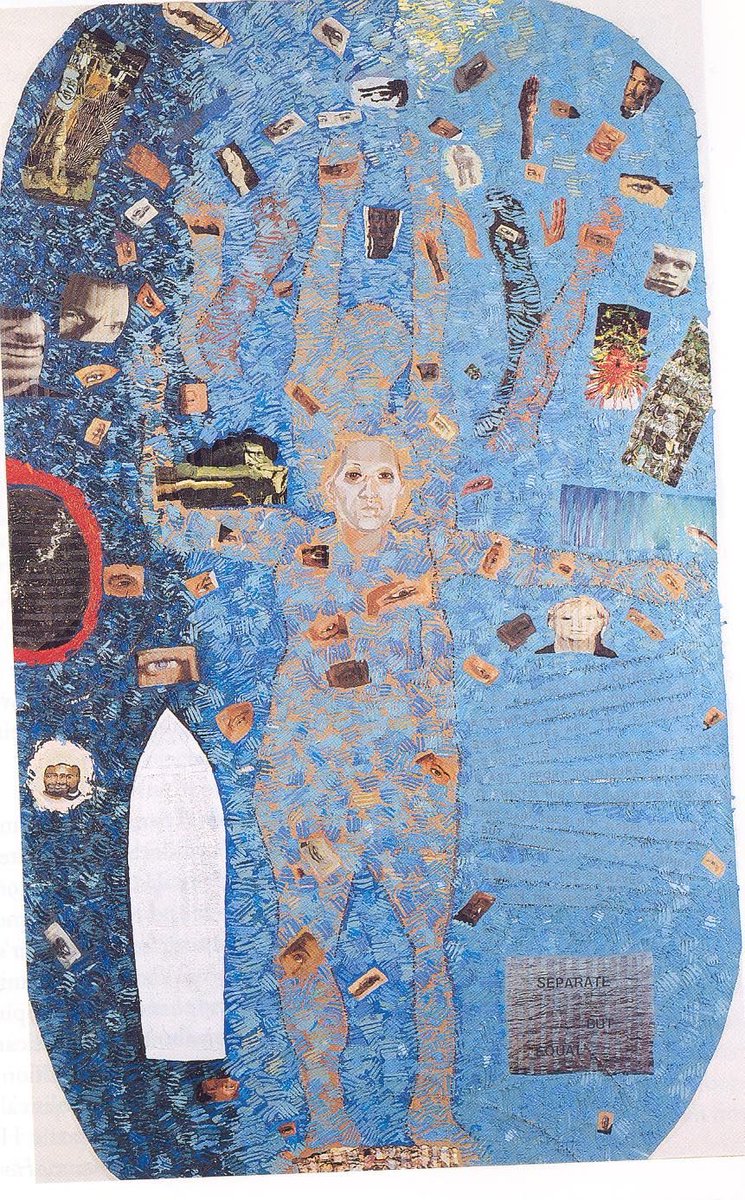 Howardena Pindell Pindell often employs lengthy, metaphorical processes of destruction/reconstruction. She cuts canvases in strips and sews them back together, building up surfaces in elaborate stages. Pindell reverts to these thematic focuses in order to address social issues.