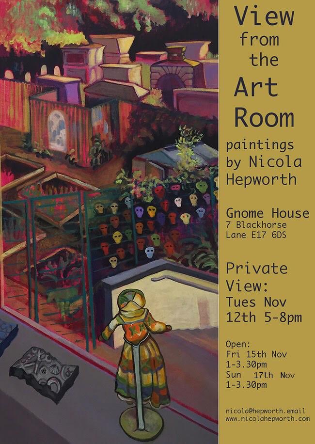 NicoHep's tweet photo. My exhibition opens tomorrow night. Tuesday 12th Nov. Come along between 5-8pm to Gnome House, 7 Blackhorse Lane, E17 . Paintings are available to order as digital prints and greeting cards will be on sale . #viewfromtheartroom #Gnomehouse #Walthamstow #wsfg #girlseducation https://t.co/J7FAasmkxI