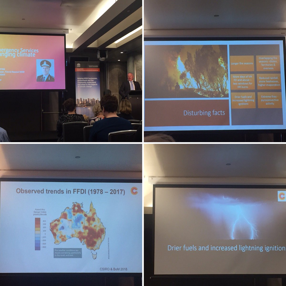 RLC_SNA's tweet photo. #adaptnsw2019 timely keynote @gregmullins Former Commisioner Fire &amp; Rescue on #catastrophic #firesNSW today and in the future due to#climatechange. #adaptingcommunities at the heart of the forum today @OEHmedia @UTSISF https://t.co/tiVBeaokL5