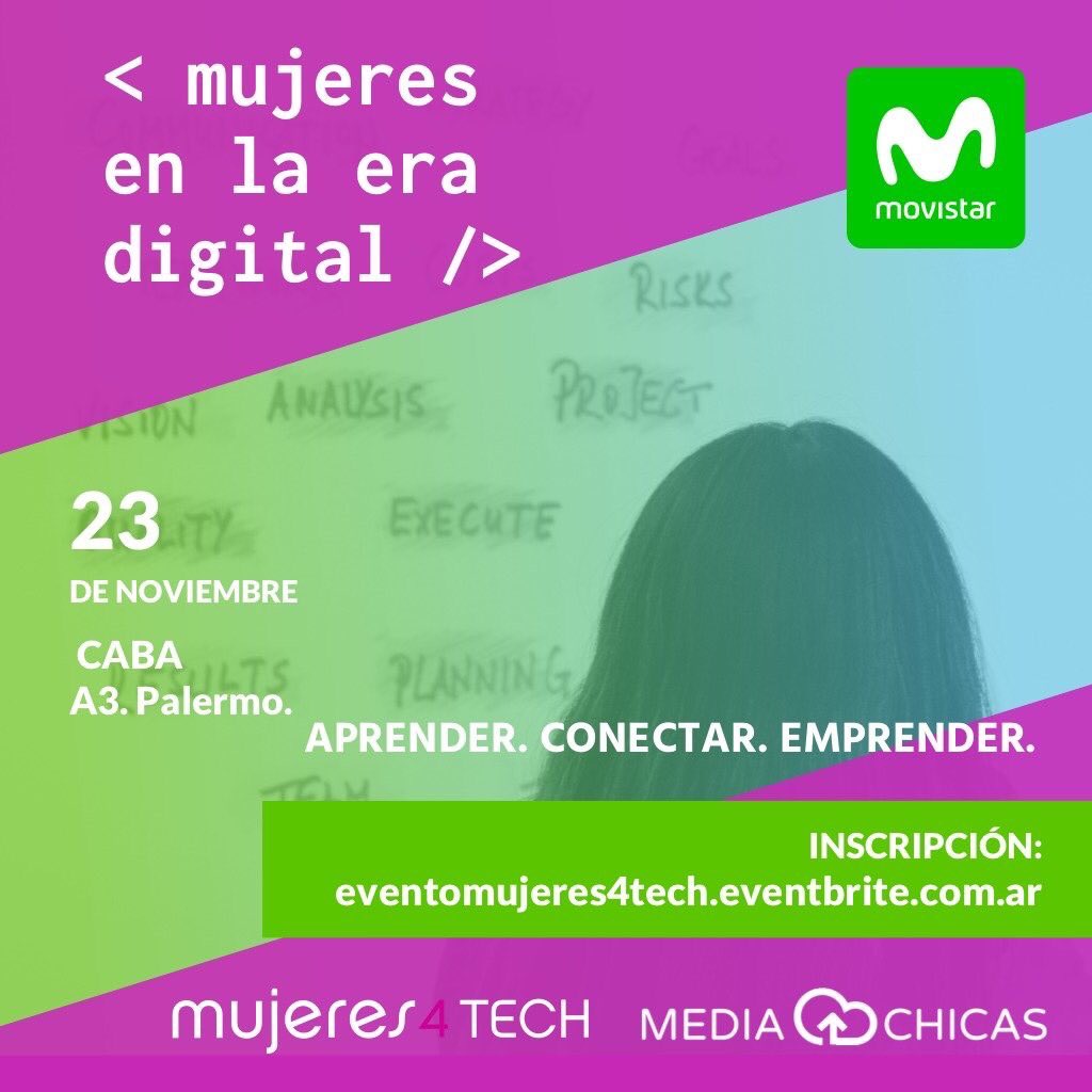 OpenFuture_'s tweet photo. En #Mujeres4Tech habrá exposiciones, talleres, speakers y mucho networking con un único objetivo
👉 acortar la brecha digital 📢@TelefonicaComAR @MovistarArg @mediachicas https://t.co/w78q4ZNLZ2