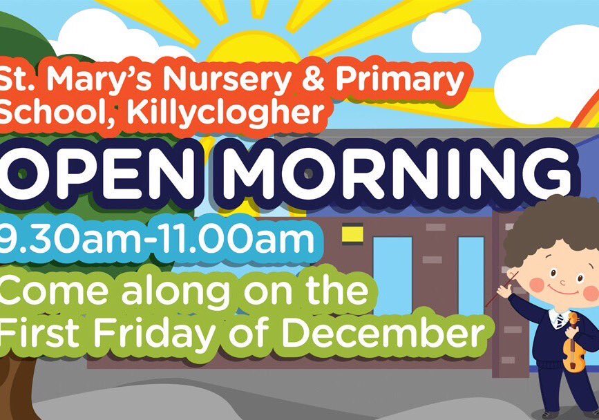 StMKillyclogher's tweet photo. Save the date for our Open Day on Friday 6th December at 9.30am! https://t.co/QLMIkKpq54