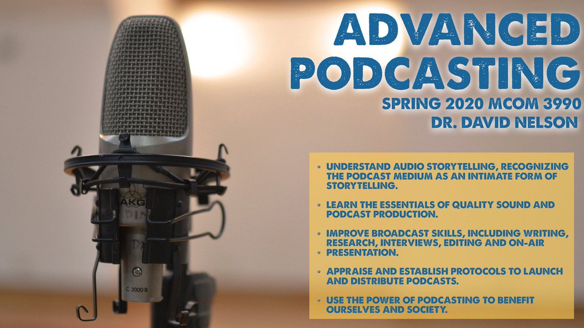 UCO_MCOM's tweet image. Instead of saying "check out this podcast i've been listening to", say "check out this podcast i've been making"! Learn how to do it all with Dr. David Nelson this spring! #ucomcom #advancedpodcasting #springenrollment #spring2020 #podcasts