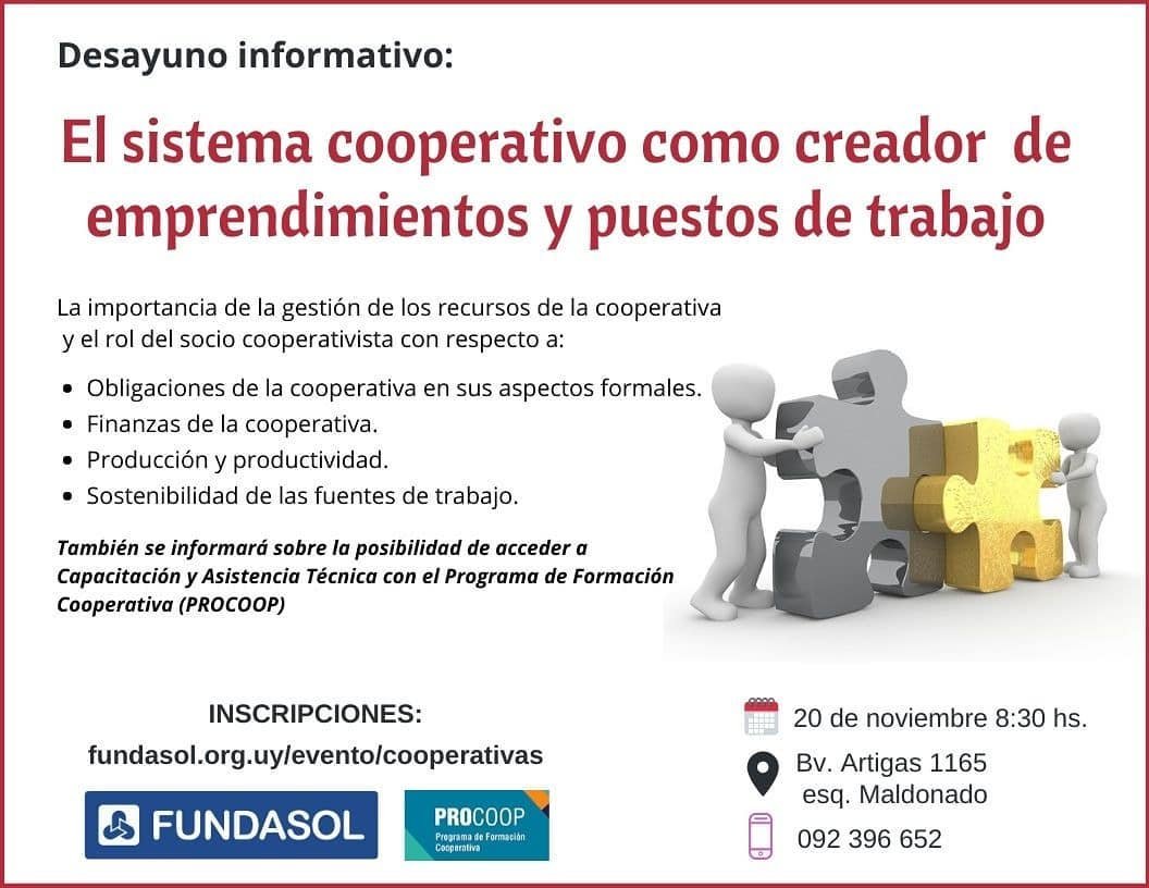 MCooperativo's tweet photo. 🇺🇾🇺🇾Compartimos iniciativa de Fundasol Uruguay.
👉El 20 de noviembre a las 8:30 hs se llevará a cabo en #Fundasol un desayuno informativo para cooperativas
Por más información comunicarse al 2400 2020 o por whatsapp al 092 693 652 https://t.co/X7hzlt7NmY