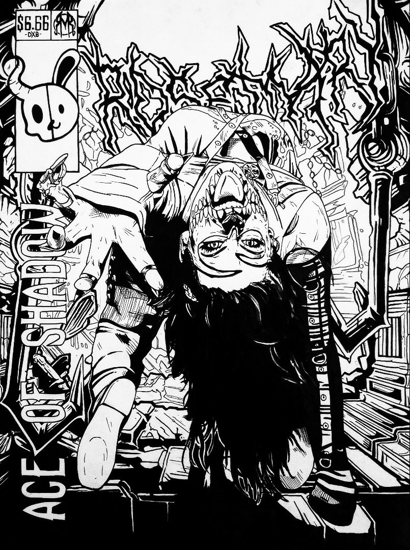 maria_tattoo13's tweet photo. | Evil Stands the Test of Time | 
Was gonna wait to post this piece, but I really love how it came out! Here are both the color and B&amp;W versions of this @WeAreRosemary comic piece!💀🔥 #DemonAssassin #AgeOfShadow #DemonXBunny #IMPACT #ComicArt #WrestlingArt https://t.co/9Zd8COzqJC
