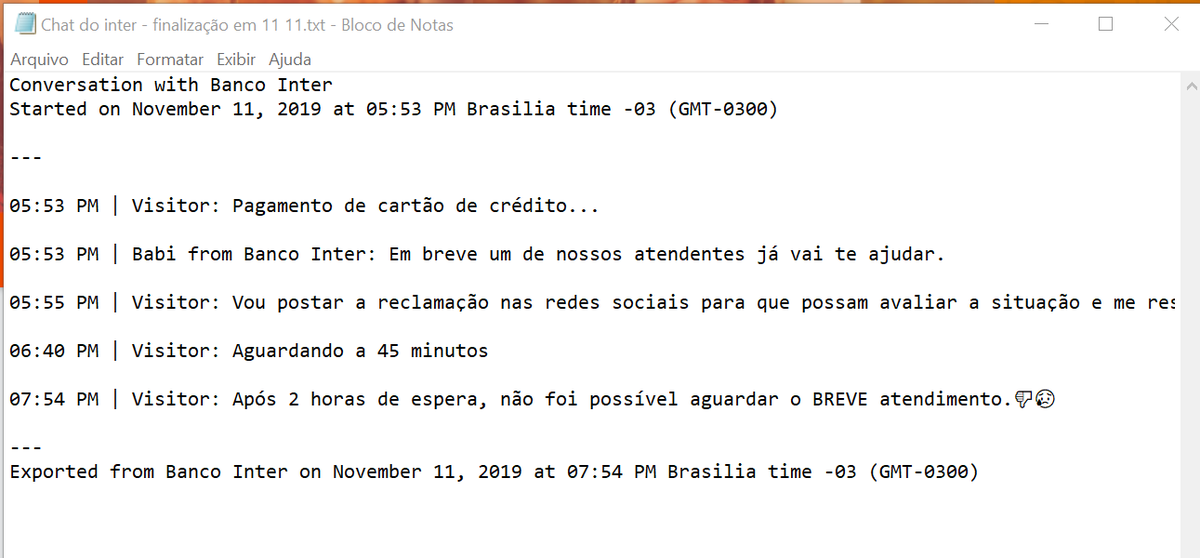 ELTONMATTOS's tweet photo. Olha só a situação do atendimento do #chat do @bancointer. Deveria se chama CHATeado com o #bancointer https://t.co/2Ev9DzFOUR