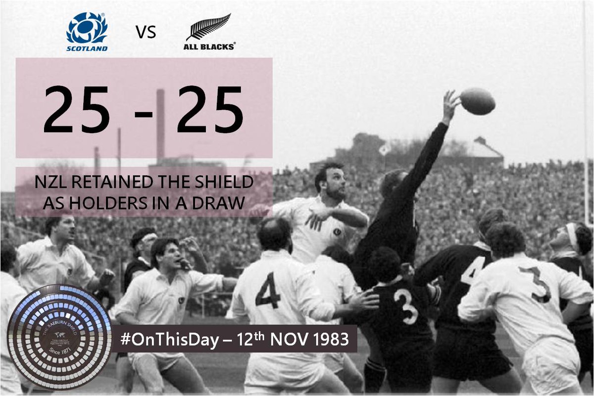 RaeburnShield's tweet photo. #OnThisDay

Throw back to 12th Nov 1983 #ScoVsNZL

The game between finished in a 25 all draw with NZ retaining the shield (current holder keeps the shield in draws).

Check the try at 02:06, an absolute ripper!

https://t.co/KCXmEeLQtL

#WorldChallengeShield #WinnersSince1871 https://t.co/H6KPRmEkkh