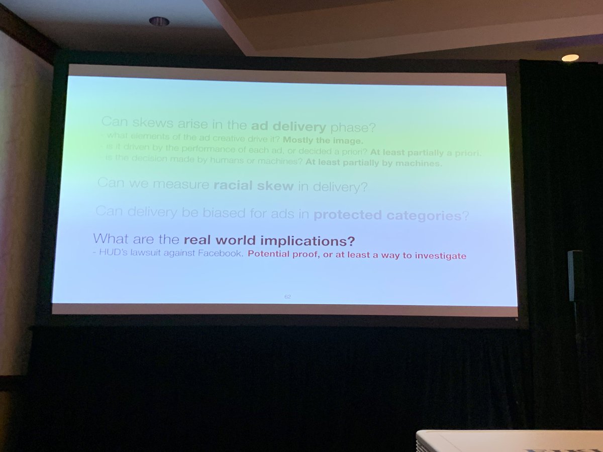 Ali discusses the implications of AI algorithms on social media platforms such as Facebook, how outcomes of AI models can be skewed based on gender and race. Optimizing the outcomes may lead to discrimination. 
#CSCW2019 #AIFairness