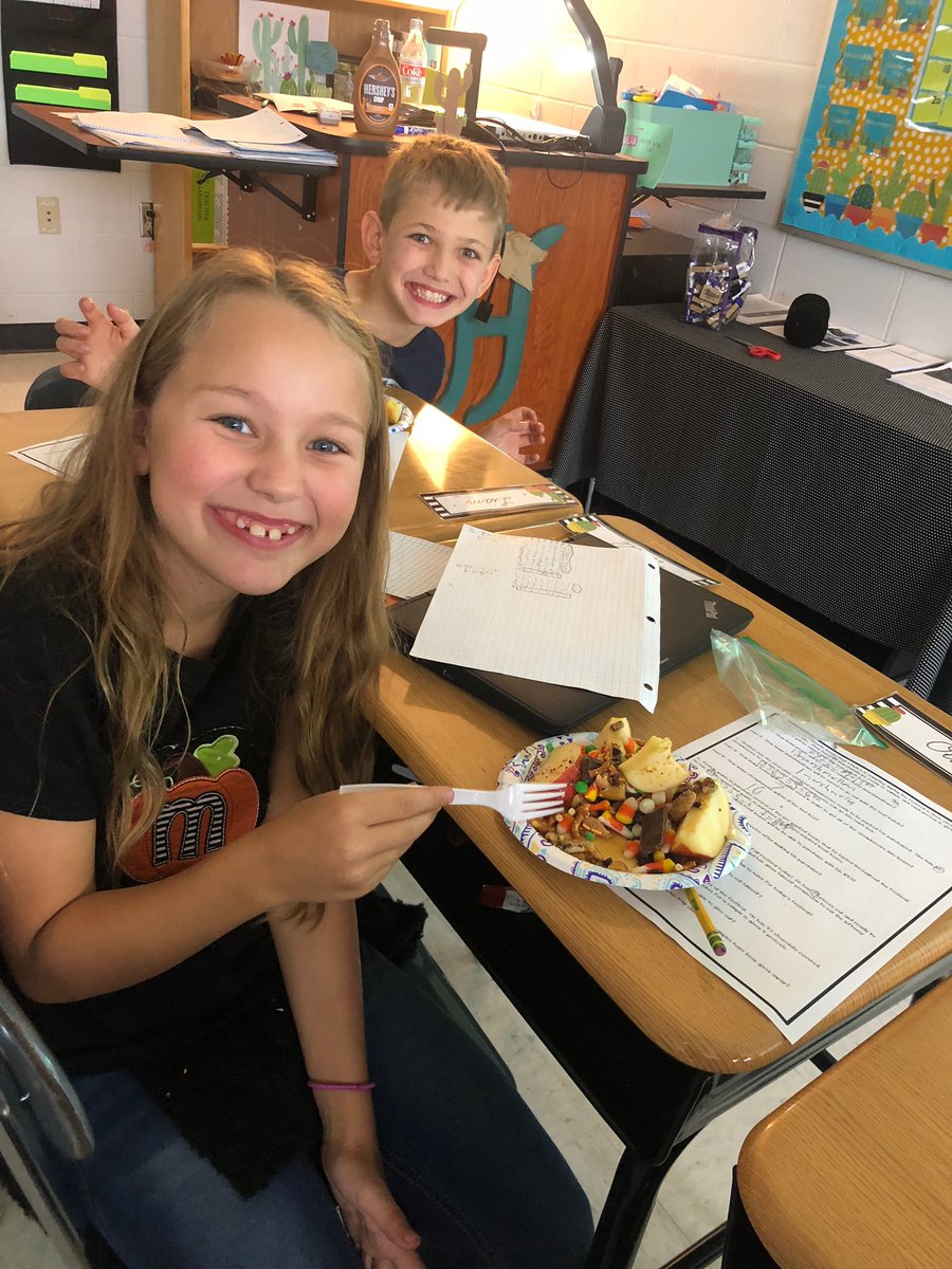 CarmelElem's tweet photo. 4th graders completed a math task based on Kilwins Chocolate store. They worked with a partner to complete a series of division problems. When finished, they celebrated their victory over division by creating their own caramel apples with toppings.#coltsinaction #wearecarmel https://t.co/Ql8Rh8RVEn
