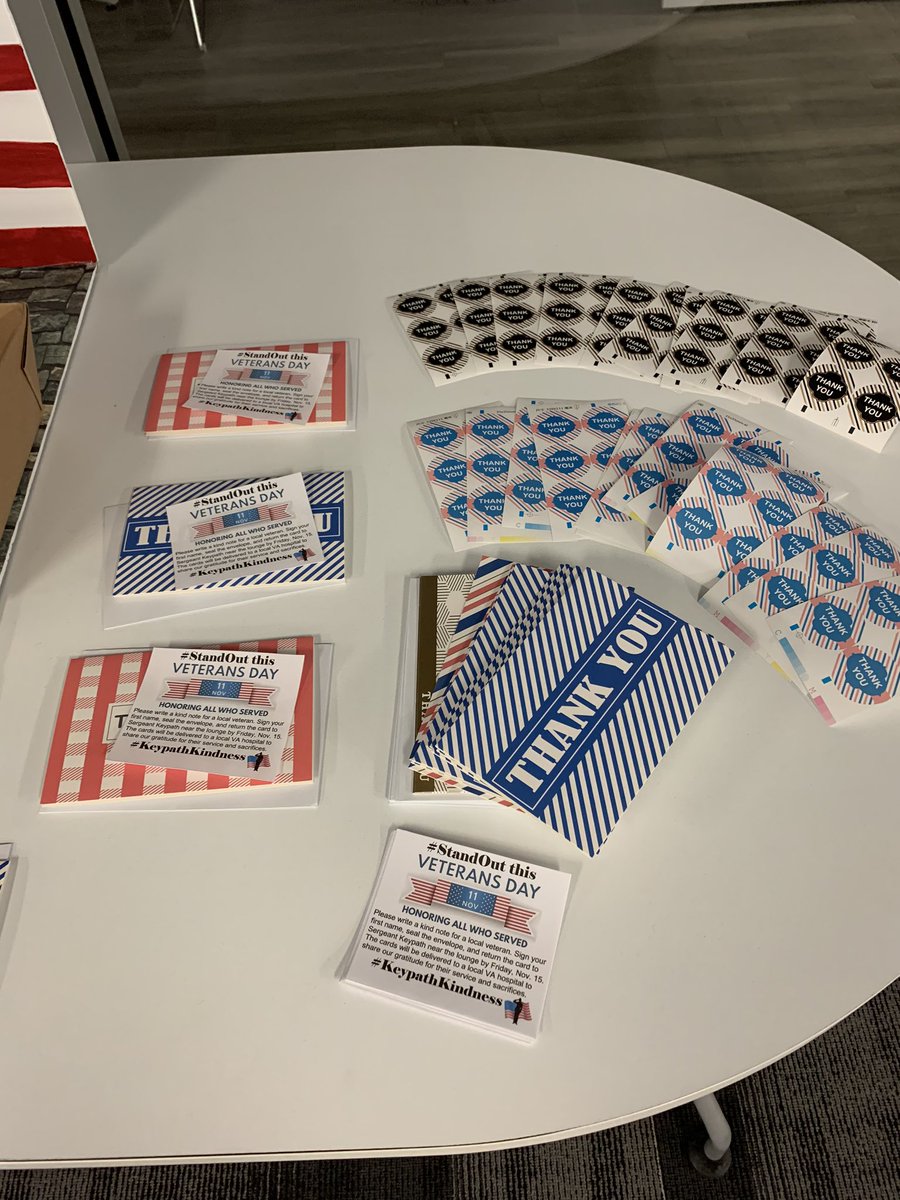 kcmgd31's tweet photo. #KeypathKindness is showing our love and gratitude for all those who have served. Thank you cards were placed on all desks so that everyone could write a #StandOut note of appreciation for a veteran. #KeypathRocks https://t.co/MyqZxcc9Po