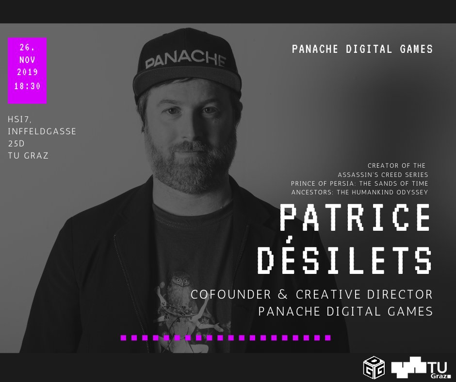 Good news everyone!!! 

Nov26 - 18:30 <a href="/tugraz/">TU Graz</a> 

Game Dev legend <a href="/PatriceDez/">Patrice Desilets</a> Patrice Désilets - creator of Assassin's Creed, Prince of Persia: The Sands of Time, and CEO of Panache Digital - will give a talk at TU Graz. 

#gamedev #indiedev #tugamedev <a href="/GameDevGraz/">Game Dev Graz</a>