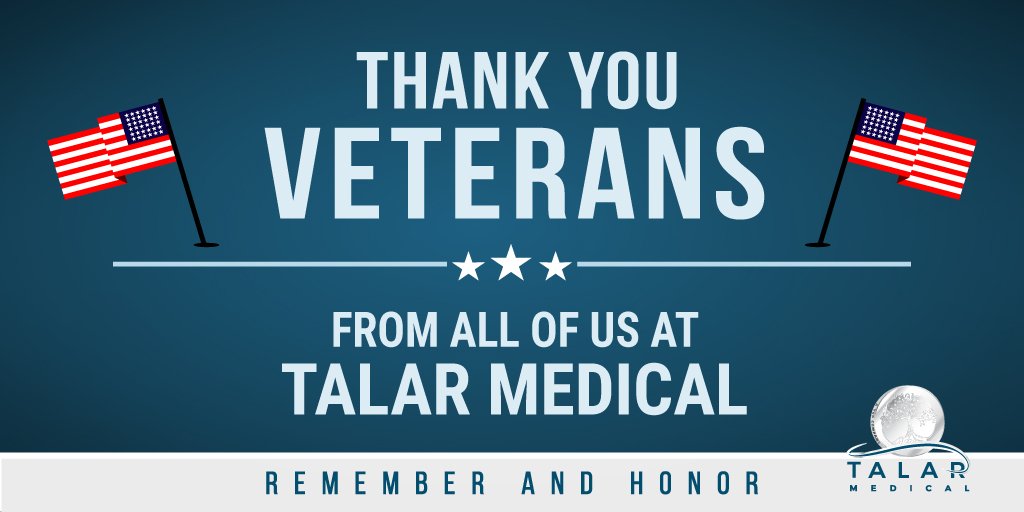 TalarMedical's tweet photo. Happy Veterans Day, we at Talar Medical appreciate your service! #TalarMedical #VeteransDay2019 #VeteransDay #Vetrans #USA #America #podiatric #podiatricmedicine #podiatricsurgeon #podiatry #podiatrist #footandankle https://t.co/xtPaXHusSe