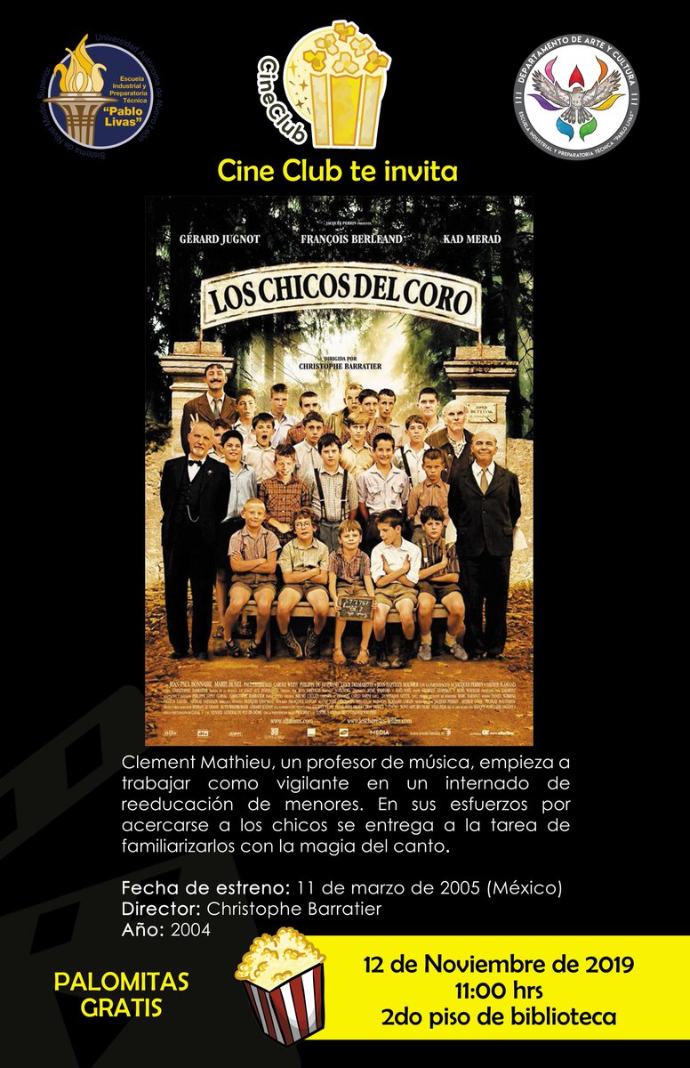 EIPTPL's tweet photo. Los invitamos a la proyección de Los chicos del coro (Christophe Barratier, 2004) el día de mañana a las 11:00 h en la Biblioteca "Lic. Eduardo Livas Villarreal" de la Unidad Centro.
#SomosUni #SomosPabloLivas #EIPTPL https://t.co/A1P4oLM2U1