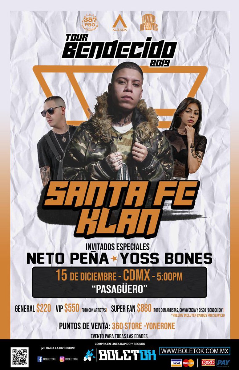 pasaguero's tweet photo. No te pierdas este 15 de Diciembre a Santa Fe Klan 473 en #Pasaguero

Boletos disponibles solamente en las tiendas #360Store y #Yonerone https://t.co/t7VDytscV2