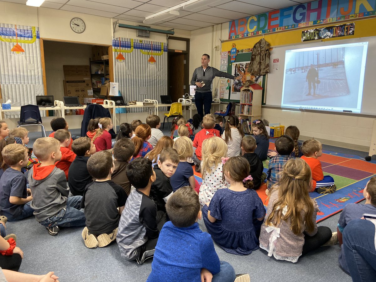 SpringsPrimary's tweet image. Veterans Day &amp;amp; Salute to Social Studies at Springs. Thank you for your service, Mr. Schrock. Also, thank you for sharing your knowledge and experiences with our students.