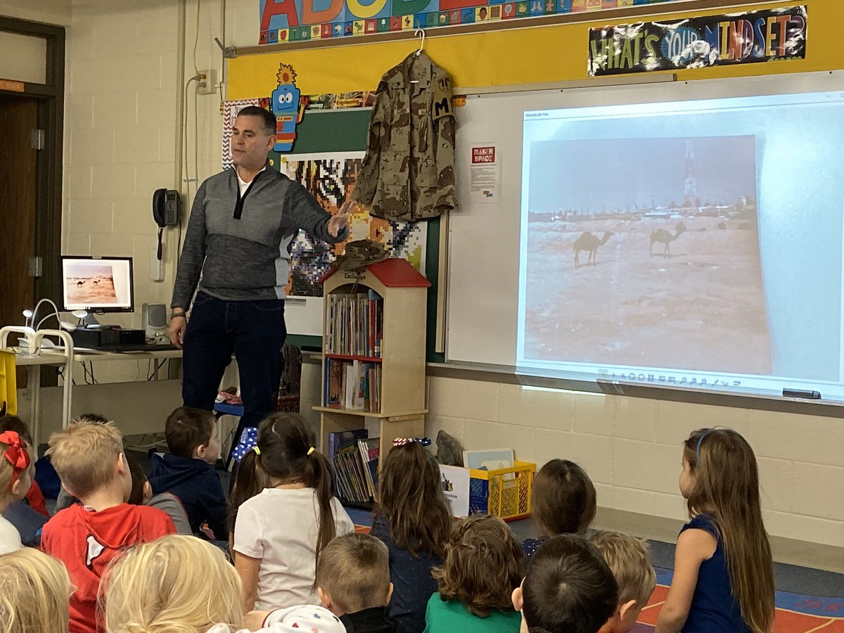 SpringsPrimary's tweet image. Veterans Day &amp;amp; Salute to Social Studies at Springs. Thank you for your service, Mr. Schrock. Also, thank you for sharing your knowledge and experiences with our students.