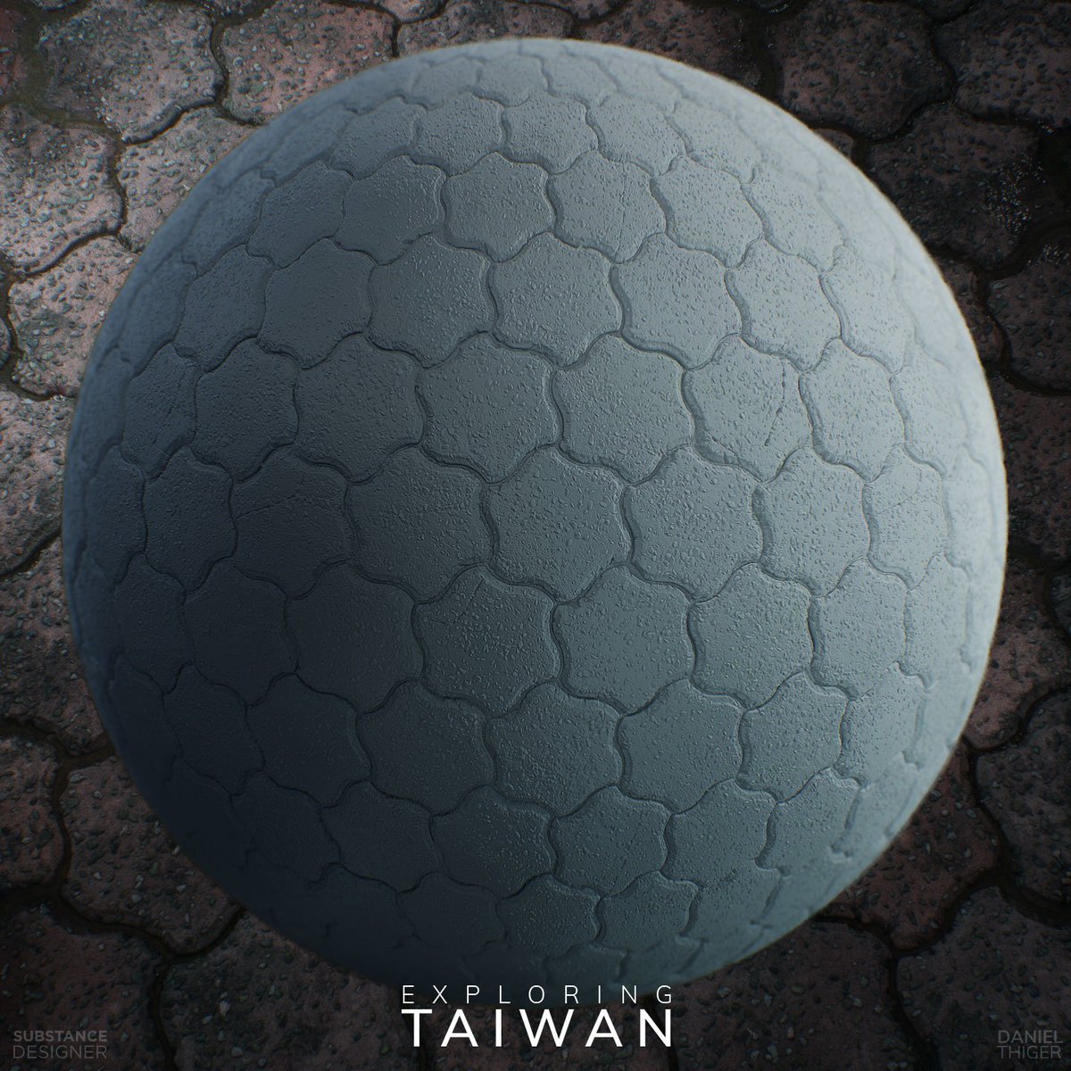 DThiger's tweet photo. I came across this flowered pavement the other day roaming the streets of Taipei. I decided to try recreating it in Designer. I will make this into a new material exploration series called #ExploringTaiwan #MadeWithSubstance https://t.co/S6d3u0F1yt @Substance3D https://t.co/SkCfgYuCmr