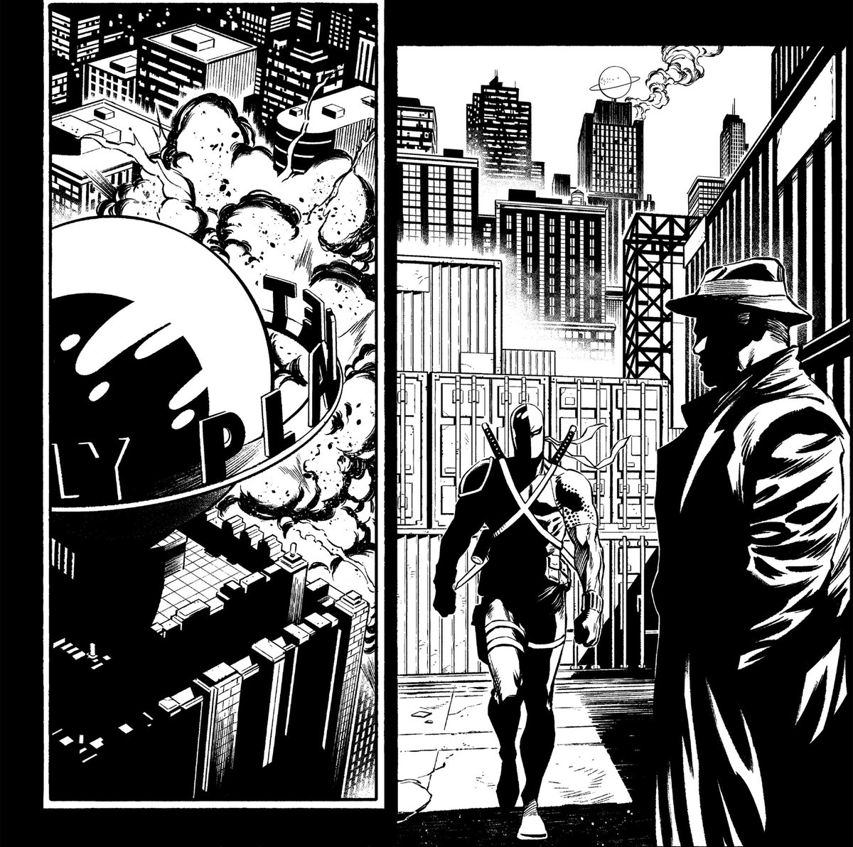 Noir Deathstroke from DC Villains Giant. My inks, @Sampere_art pencils, @TomTaylorMade's script. Now on sale! 