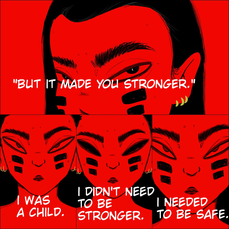 netunokinoart's tweet photo. Based on a tweet that I saw a long time ago. (The user was @YourGingaNinja)
"But it made you stronger.
I was a child.
I didn't need to be stronger.
I needed to be safe."
It's about my story. It's about pedophilia. https://t.co/wYT1AbJfDk