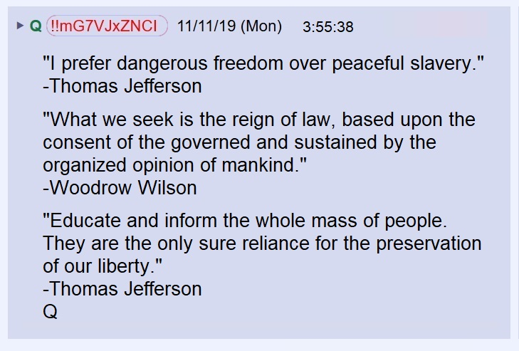 13) "I prefer dangerous freedom over peaceful slavery."~Thomas Jefferson #Metoo  9) Q asked a number of questions.