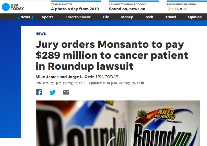 For years, international health organizations warned that the extremely harsh pesticide made by Monsanto "Round-Up" had serious health effectsThe company and the FDA continued to insist nothing was wrong until in 2018 a landmark court case ruled in favor of a California man