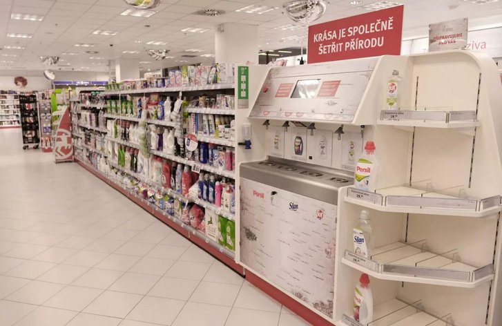 Some drugstores in the Czech Republic introduced shampoo and shower gel filling machines. Customers can refill their empty bottles with various products so they don't have to buy a new one everytime