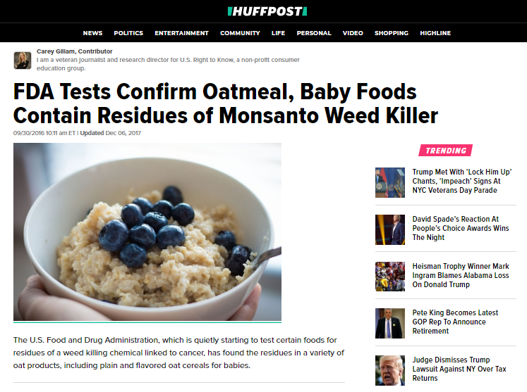 Round-Up was found to be cancerousMeanwhile, traces of its active agent Glyphosate can be found everywhere from baby food to CheeriosWhy were they allowed to operate for so long undisturbed?Might have something to do with Obama appointing Monsanto's Ex-VP as head of the FDA