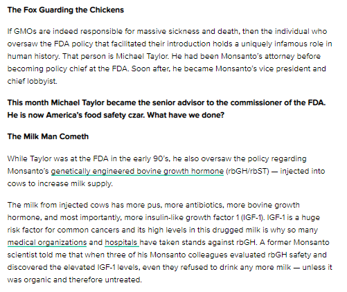 Round-Up was found to be cancerousMeanwhile, traces of its active agent Glyphosate can be found everywhere from baby food to CheeriosWhy were they allowed to operate for so long undisturbed?Might have something to do with Obama appointing Monsanto's Ex-VP as head of the FDA