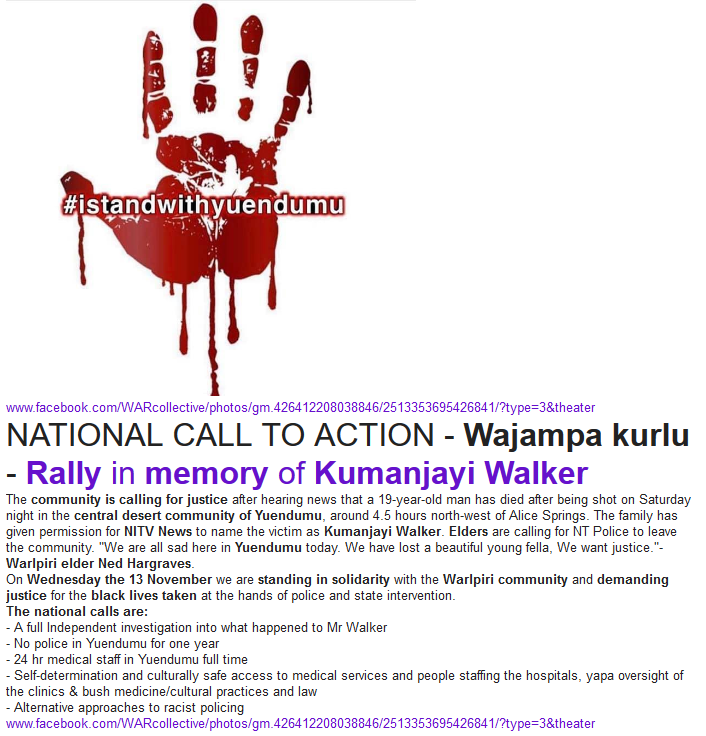 WgarNews's tweet photo. @Absurd_Penguin @TBeaubeau @BlakandBlack @lynlinking @LadyPoop2 @CapesJoy @janettj777 @Triplejay58 @Penny_MadamLash @MorpheusBeing @Michz45 #IStandWithYuendumu #IstandwithWarlpiri #istandwithwalker #JusticeForWalker #KumanjayiWalker #BlackLivesMatter #StopKillingUs #AltMediaMonitor | #BlackFeministRanter: https://t.co/kH7Sy94j2v | #WARcollective: https://t.co/qAajyNDxFz https://t.co/9sDJJZnTER https://t.co/DGnzTZhYuO https://t.co/1tYX5Tf5oZ
