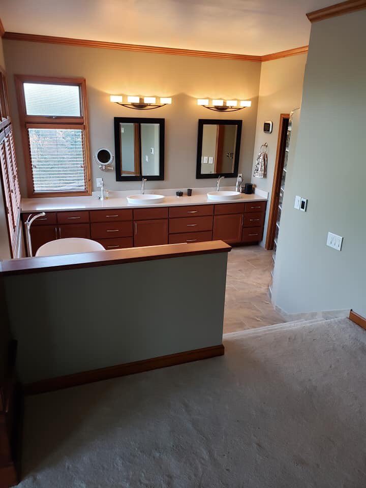 Bathroom remodel complete- heated tile &amp; shower floors &amp; electronic controlled water flow &amp; temp - I’m never leaving my bathroom ❤️