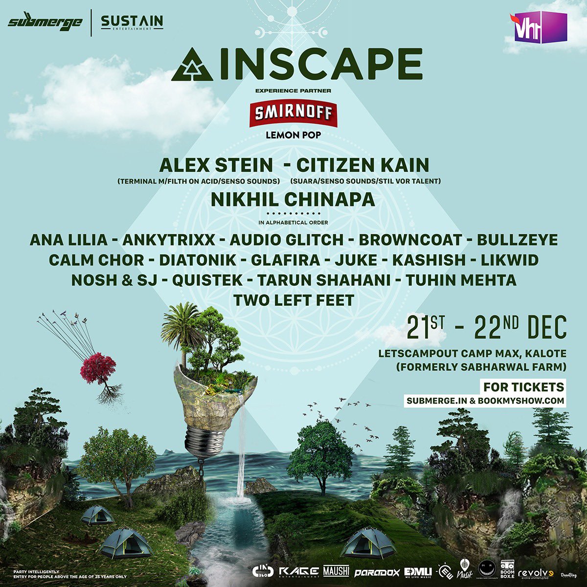 CMEindia's tweet photo. .@InscapeFestival returns this December with a star studded lineup featuring Alex Stein & Citizen Kain along with some of our best homegrown talent.
Head to the @Submergemusic website now to secure your camping package and festival tickets!
#Inscape2019 https://t.co/zRkiayL3Da