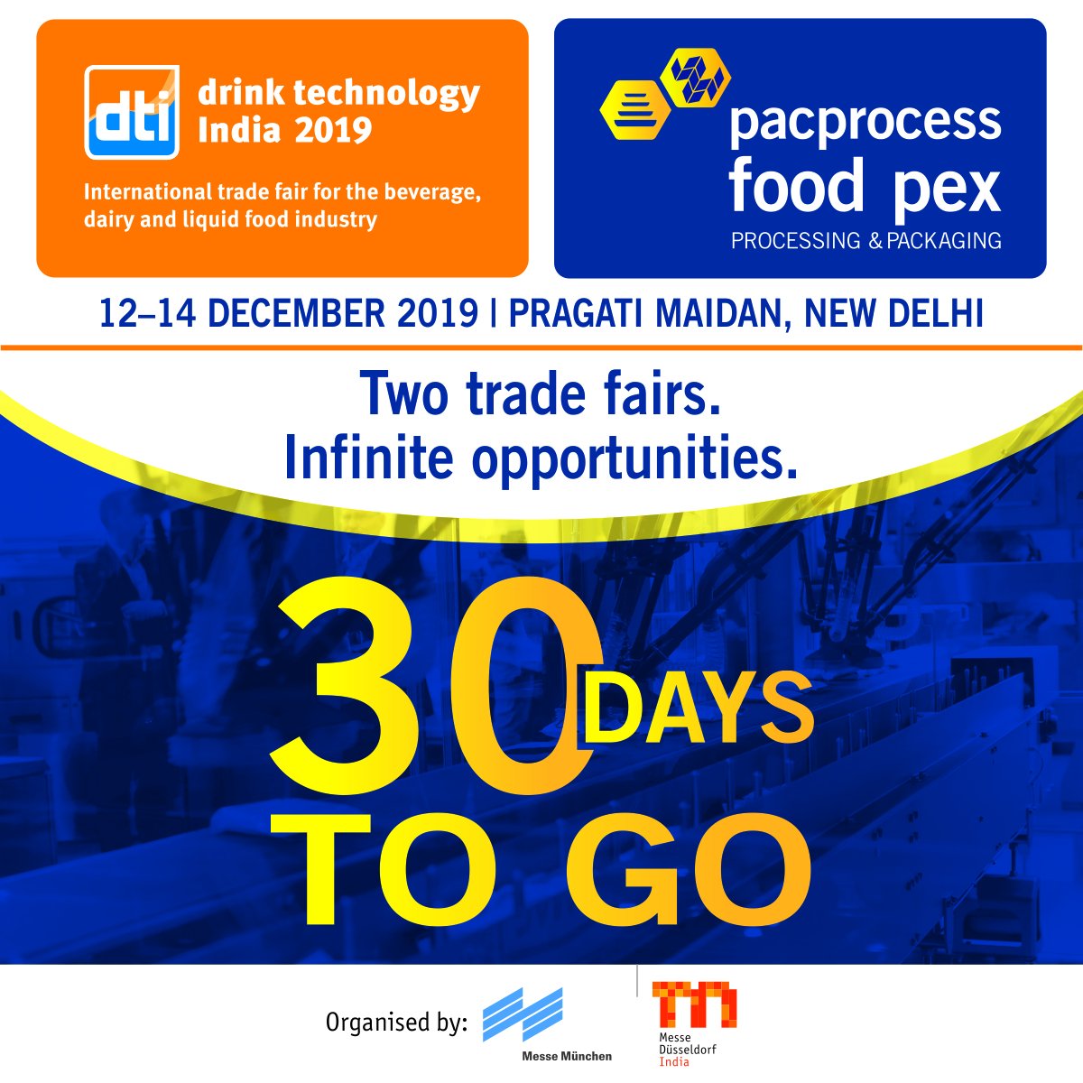 The count down begins! 
<a href="/pacprocess/">pacprocess & food pex Mumbai</a> 2019 along with <a href="/DrinkTechnology/">drinktec India</a>  is setting the stage for the most awaited trade fair for the #Processing &amp; #Packaging industries in North India (New Delhi). 

Register Now: lnkd.in/fBCtV_5