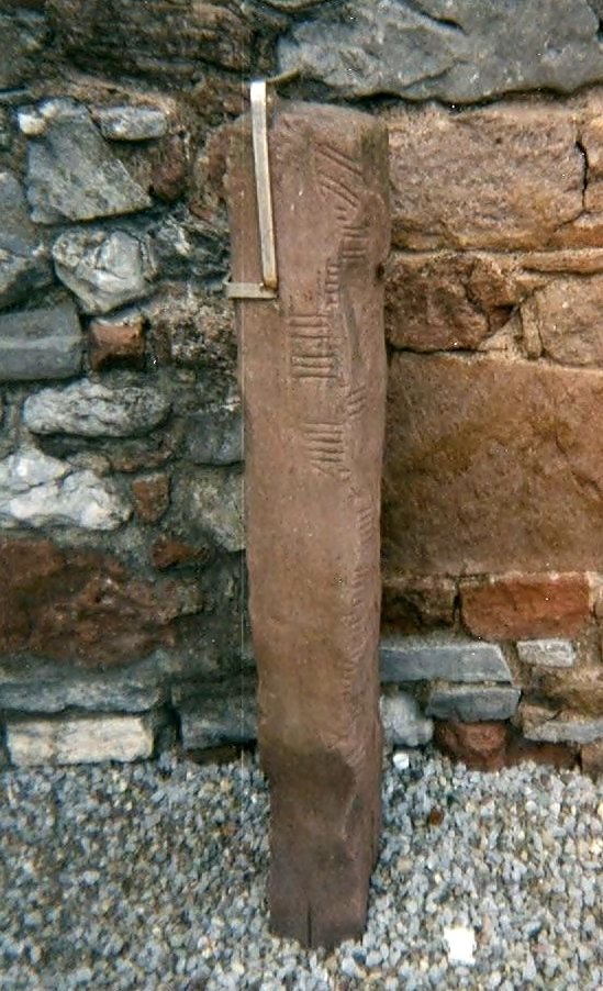 The only surviving records of it are left on enduring stone, since leather or bark would have decayed over the centuries.An inscription found in 1975 in Ratass Church, Tralee, County Kerry.