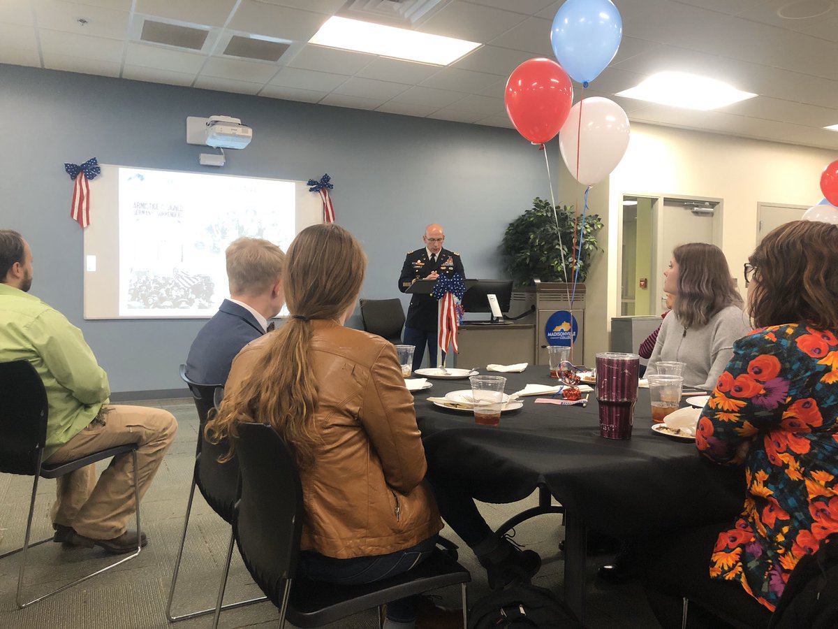 ksimons0003's tweet photo. What a great way to end Veteran’s Day!  My class was honored to attend this special banquet for Veterans tonight after class @madisonvillecc #mccforward https://t.co/RHFY7fHZfV