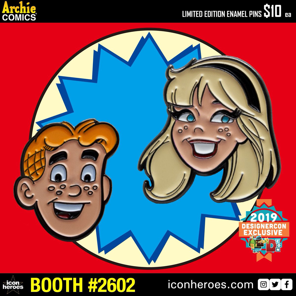 iconheroes's tweet photo. Icon Heroes is coming to Designer Con, and we’re bringing exclusive pins! Check out @ArchieComics’ own Archie Andrews and #SabrinaSpellman! #DCon2019 #DCon19 #DesignerCon #DesignerCon19 #DesignerCon2019 @ArchieComics #Archie #ArchieAndrews #Riverdale @CW_Riverdale @sabrinanetflix https://t.co/ChzXc1ulBZ