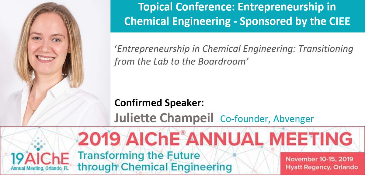 | Confirmed Speaker |

With a mission revolutionize the validation of #research antibodies, Juliette Champeil of AbVenger shares highlights of the journey.

Join us at the #aicheannual 2019 Topical Conference on #Entrepreneurship in #Orlando <a href="/ChEnected/">American Institute of Chemical Engineers (AIChE)</a> bit.ly/2BImfnj