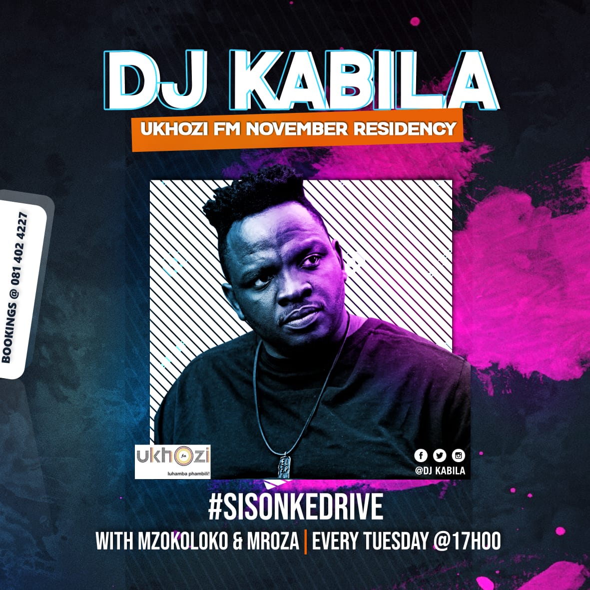 djkabila's tweet photo. Catch me live every Tuesday @ukhozi_fm on #sisonkedrive with @mzokoloko and @MrozaWangempela at 17H00 for my dope mixes #somnyama #musiqsoldier #djkabilamarathon #firemixes https://t.co/srQFOIBriZ