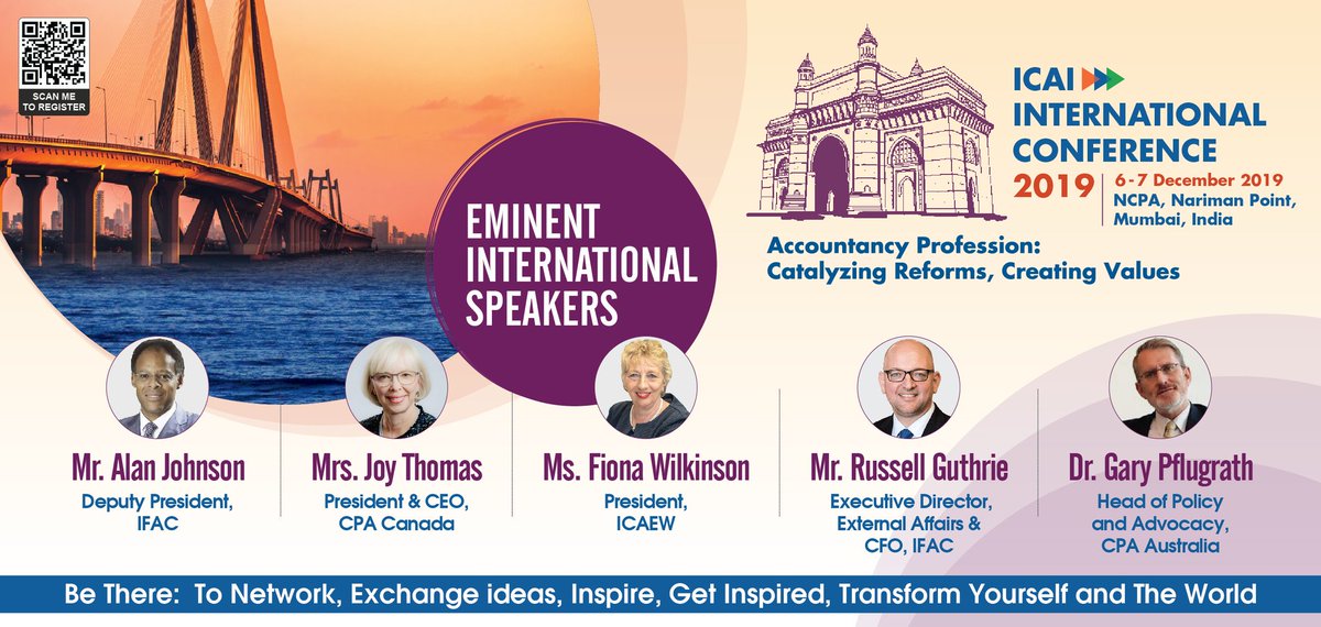 theicai's tweet image. International Experts sharing knowledge on contemporary issues of Profession @ ICAI International Conference scheduled on 6-7 Dec 2019 @ Mumbai. Get early bird benefits. Visit ic.icai.org to register.
#IC2019 #ICAIInternationalConference2019 
@PrafullaCa @atulguptagst