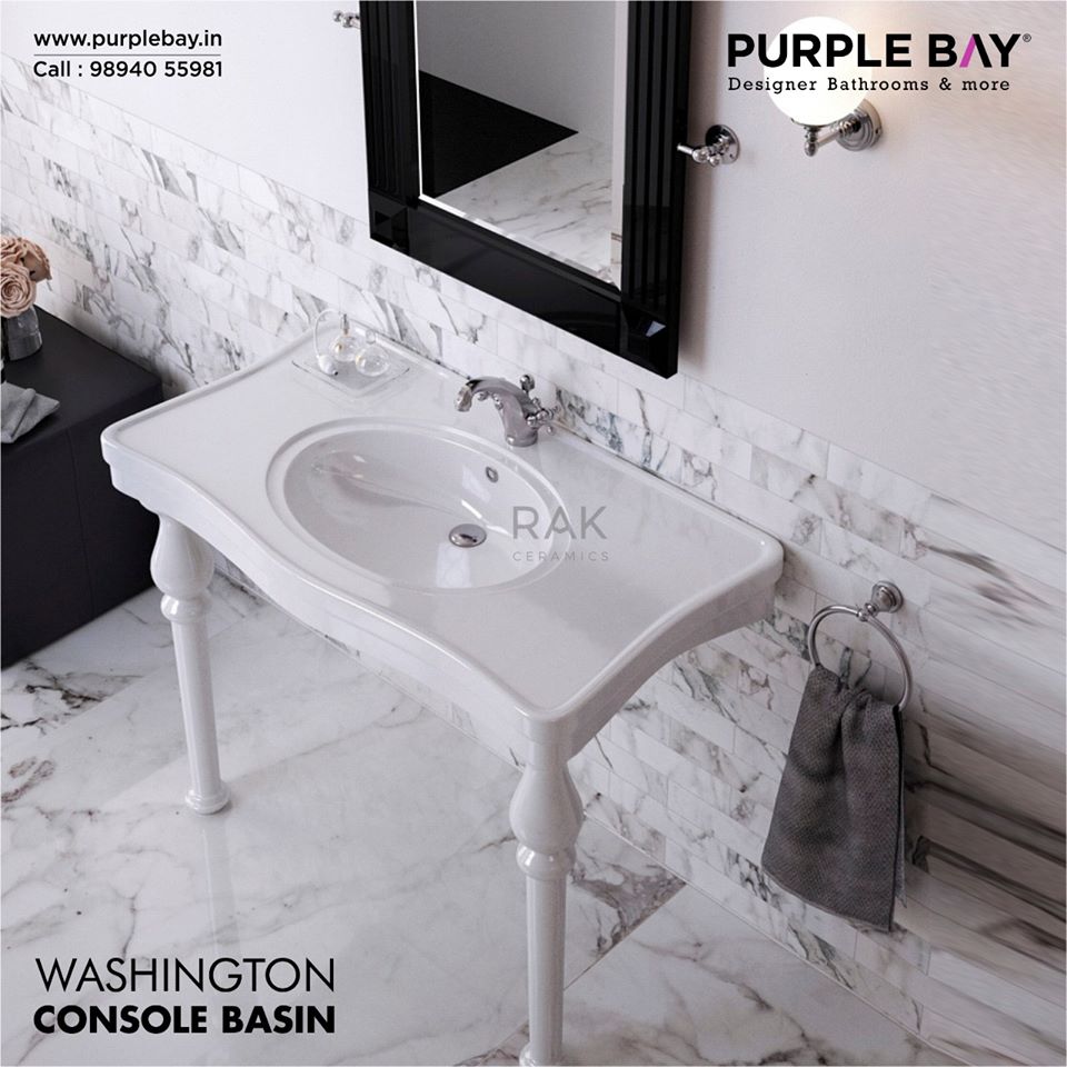 The #RAK Washington traditional console #basin will be the envy of your frends, when it comes to quality and excellent service the RAK range of products is simply unbeatable.

For enquiries call us on 98940 55981
#Purplebay #Coimbatore #DesignerBathroom #sanitarywares
#Washbasin