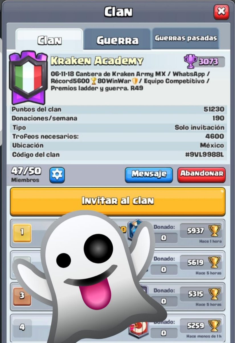 Estamos reclutando para la familia <a href="/KrakenArmyMx/">Kraken Army MX🇲🇽🦑</a>:

Récord de 5300-5600 o más 🏆
WinWar 80 ⚔️

Tenemos premios en ladder, guerra e incentivos 💕✔️