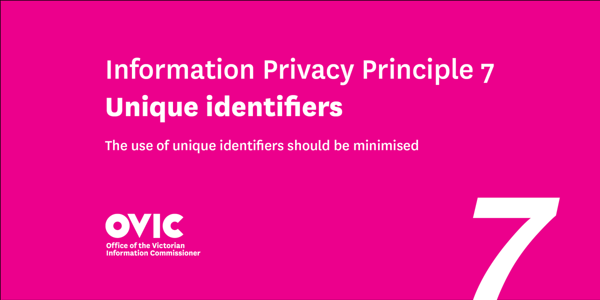 OVIC_AU's tweet photo. To prevent excessive data matching, organisations must not use unique identifiers created by other organisations, except in certain circumstances. For more, see IPP 7: Unique identifiers in OVIC’s updated #IPPGuidelines: https://t.co/QzajJ5ZoHF https://t.co/yRfhcMamFZ