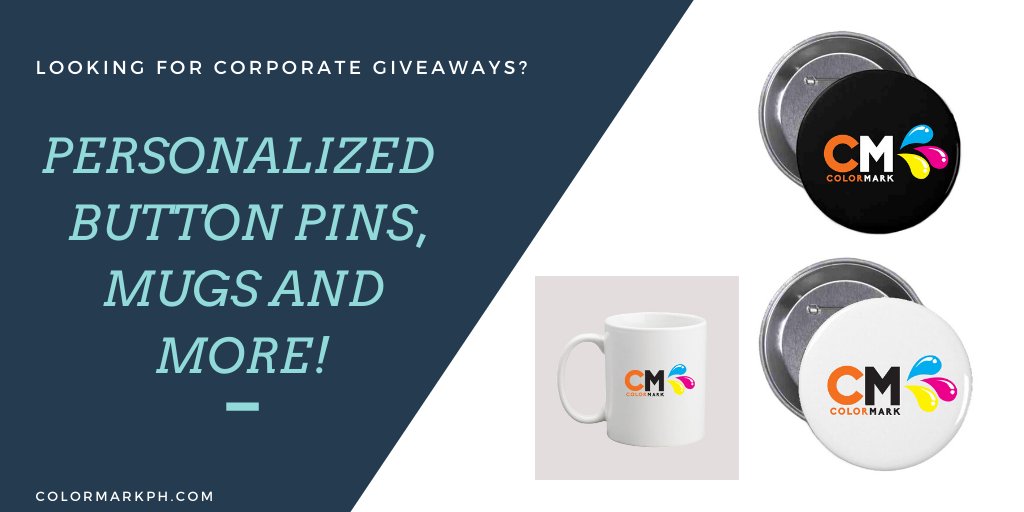 Looking for corporate giveaways? We offer a great variety of Personalized Souvenirs and Giveaways. You can checkout our website and discover more products. colormarkph.com

#colormarkph #corporategiveaways #personalizedmugs #personalizedbuttonpins