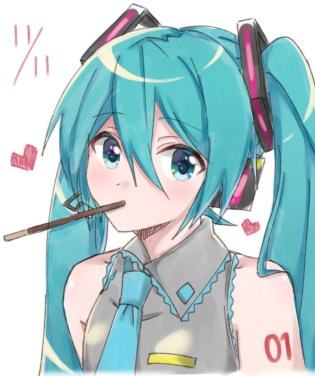hatsune miku 1girl solo necktie pocky twintails food long hair  illustration images