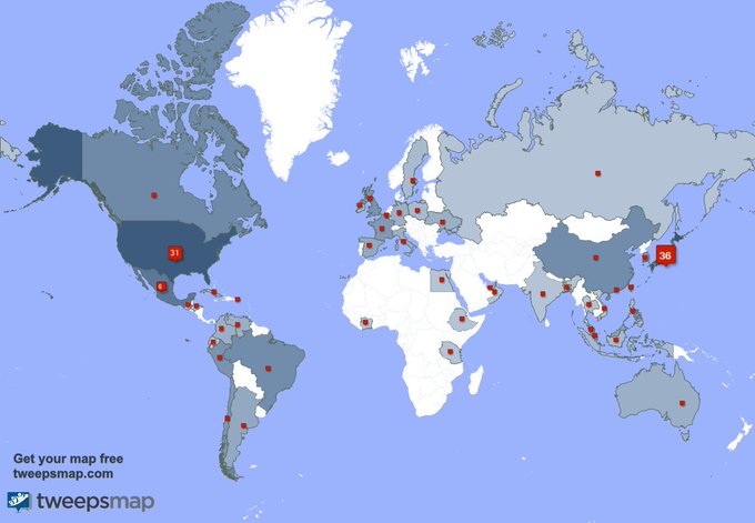 My followers live in Japan (36%), USA(31%)... Get your free map: https://t.co/89rnwfYEie 
