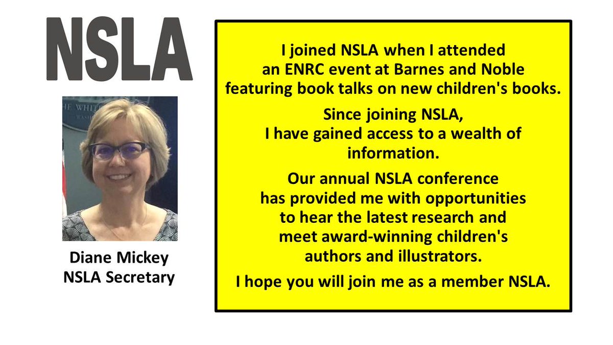 MESSAGE FROM DIANE MICKEY, NSLA SECRETARY 
Meet and Network with amazing colleagues like Diane Mickey, Assistant Professor at Nebraska Wesleyan
Join NSLA today
ow.ly/sanF50x70yY
