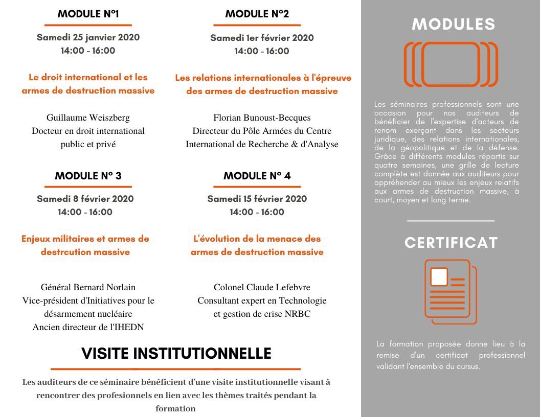 Institut_EGA's tweet photo. Les séminaires dispensés :
📌 Le droit international et les armes de destruction massive (ADM)
📌 Les relations internationales à l’épreuve dès ADM
📌 Enjeux militaires et ADM
📌 L’évolution de la menace des ADM https://t.co/xnmjICKZPp