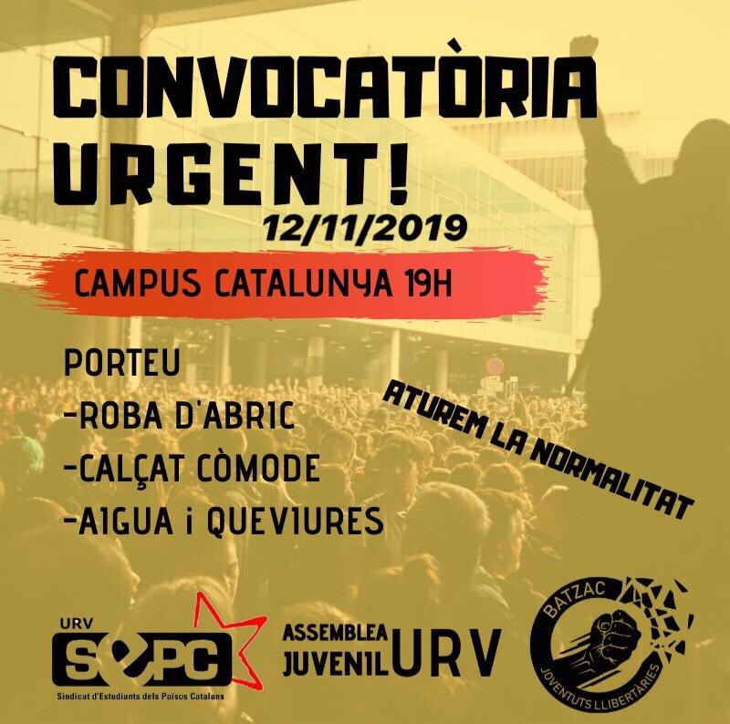 Batzac_TGN's tweet photo. 🔴Convocatoria d'aquesta tarda. 19H Campus Catalunya. 
DIFUSIÓ! https://t.co/WwetwuXt1N