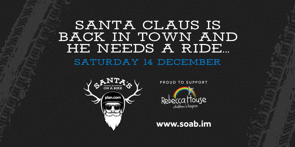 Save the date! The Island’s most exciting festive ride-out is back and ready to raise much needed funds for Rebecca House <a href="/hospiceiom/">Hospice IoM</a>. Check out the event! bit.ly/2O2Il9T

#soabiom #santasonabike #savethedate