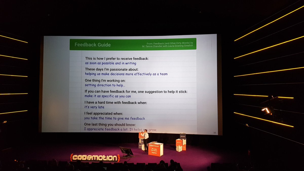 maciejwalkowiak's tweet image. Feedback Guide shared by @lrnrd at #CodemotionBerlin19