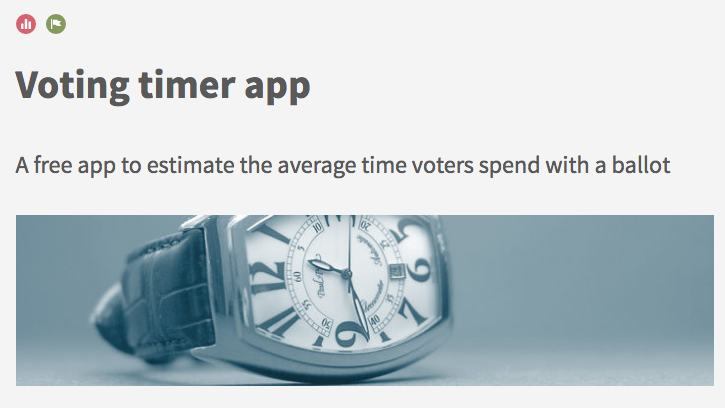 TheElectionBuzz's tweet photo. On Election Day, did voters take less -- or more -- time to vote than expected? For next time, gather data with the Voting Timer App. #ElectionTools https://t.co/9gk1ih4qAQ https://t.co/QSyDNkTnkS