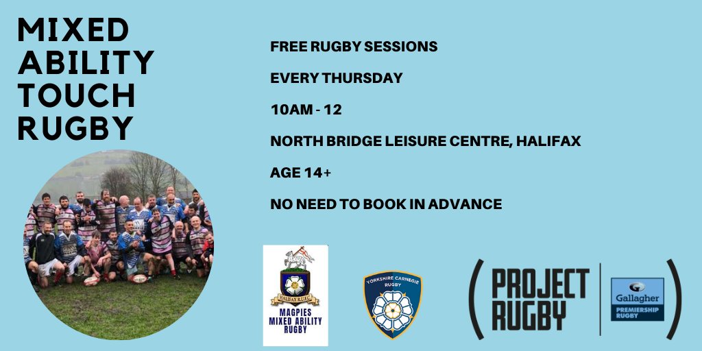 Inspired by the Rugby World Cup? Wanting to get back into rugby after a break? Want to make new friends? If yes, then come and join our Mixed Ability Touch Rugby session on Thursdays This is non-contact, played at a slower pace and suitable for all those aged 14+.